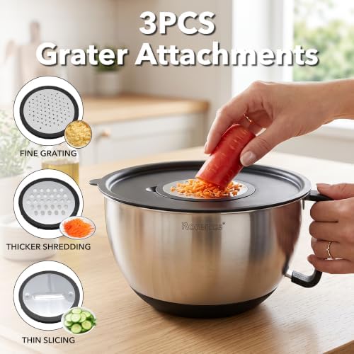Rorence Mixing Bowls with Lids Set, 3 Grater Attachments, 1.5, 3 & 5 Qt