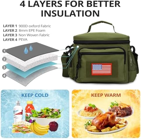 Lunch Box for Men, 12L Leakproof Tactical Lunch Bag Large Cooler for work