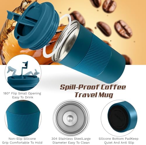Vacuum Insulated Stainless Steel Travel Coffee Mug,Leak Proof Cup with Lid