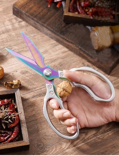 Premium Kitchen Shears 2-Pack Heavy Duty Poultry & Meat Scissors, Japanese Kitchen Scissors for Meat, Chicken Bones, and Turkey (Silver+Golden)