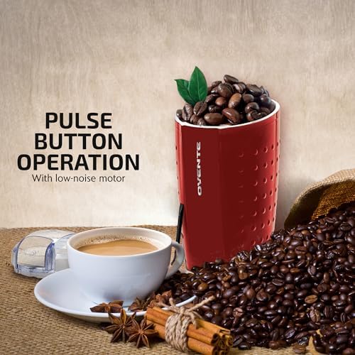 OVENTE Electric Coffee Grinder with One Touch Push-Button, Maroon CG225M