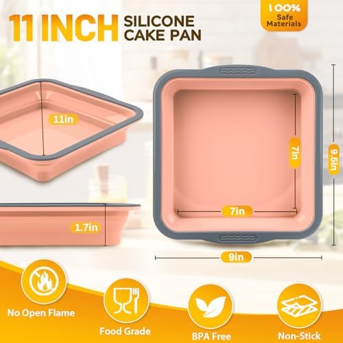 7x7 Silicone Square Cake Pan with Metal Reinforced Edge, Nonstick Brownie Baking Pan, BPA Free, Oven Safe Flexible Silicone Mold, Suitable for Making Cakes, Brownies, Bread, Pie, Lasagna