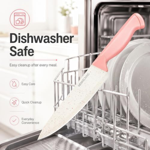 14-Piece Peach Pink Knife Block Set with Built-In Sharpener