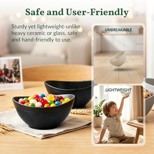 Homienly Unbreakable Snack Bowls,Wheat Straw Small Bowls,10 OZ Plastic Bowls Alaternative for Soup,Chip,Cereal,Microwave & Dishwasher Safe Bowls for Kithcen,Camping,Picnic(6PCS,Grey Stone)