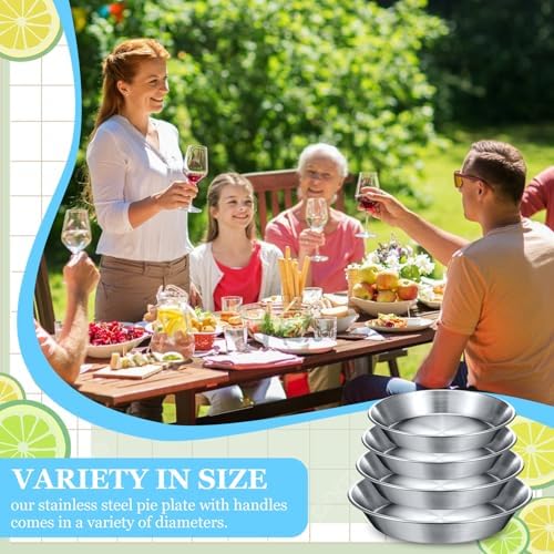 4 Pcs Stainless Steel Pie Pan Set 7.87",8.66",9.45",10.24" Pizza Pan Deep Pie Dish Pie Plate Baking Tray Dishes for Pizza Baking Serving Oven Grill, 4 Sizes