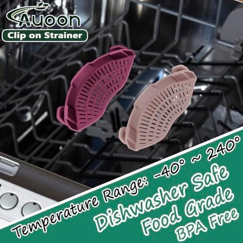 AUOON Pasta Strainer Clip on Silicone, Standard 8.86 x 3.55 in, Almond Rose