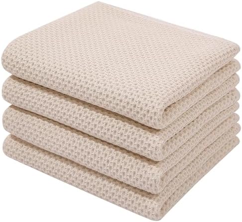 Homaxy 100% Cotton Waffle Weave Kitchen Dish Towels 4-Pack, Beige