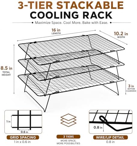 Cooling Rack 16"x10", 3-Tier Stackable & Collapsible Cooling Racks