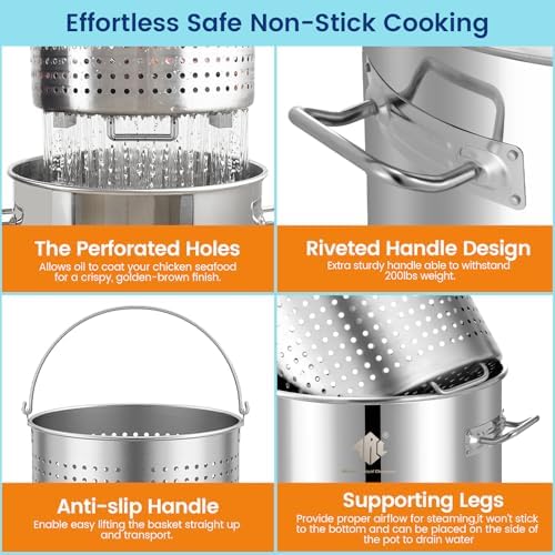 ARC Advanced Royal Champion 40QT Stainless Steel Stockpot for Seafood Crawfish Crab Boil Turkey Fryer Pot with Basket Divider and Hook, Crab Lobster Shrimp Outdoor Cooking and Home Brewing