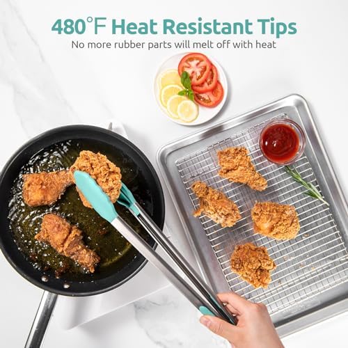 U-Taste Kitchen Tong for Cooking, 480ºF Heat-Resistant Tps, 16in/Aqua Sky