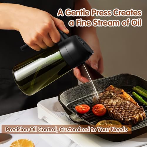 YARRAMATE 16 oz 2-in-1 Dark Glass Olive Oil Sprayer & Dispenser, BlackGreen