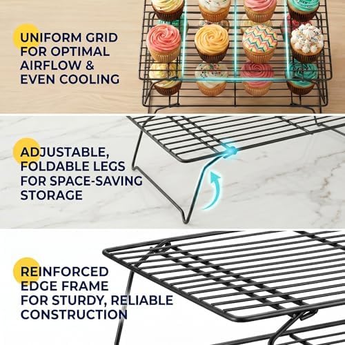 Cooling Racks for Baking, 3-Tier Stackable Wire Cooling Rack Set 10"x15.8",Heavy Duty Oven Safe Rust-Resistant Wire Rack for Cookie Sheet Roasting Grilling, Dishwasher Safe