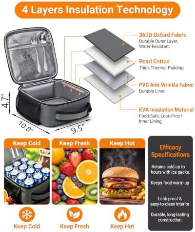 Lunch Box Insulated Lunch bag for Men Teen Kids Boys Adult Portable Stylish Small Lunchbox Special Design for Working Office school Picnic (Gray 6L(Without Shoulder Straps))