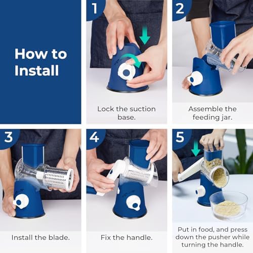 X Home 3‑Blade Rotary Cheese Grater for Kitchen, Dark Blue