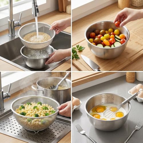 18/8 Stainless Steel Colander with Mixing Bowl, 1.5QT