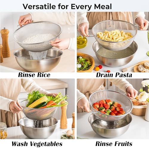 HAPPY KIT 18/8 Stainless Steel Colander with Mixing Bowl, 3.5QT