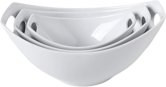 Ceramic Serving Bowls with Handles, Large Salad Bowl Set for Entertaining, Mixing, Serving Dishes for Parties, Kitchen, Housewarming & Everyday Use, Set of 3, 15/28/49 oz