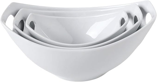 Ceramic Serving Bowls with Handles, Large Salad Bowl Set for Entertaining, Mixing, Serving Dishes for Parties, Kitchen, Housewarming & Everyday Use, Set of 3, 15/28/49 oz