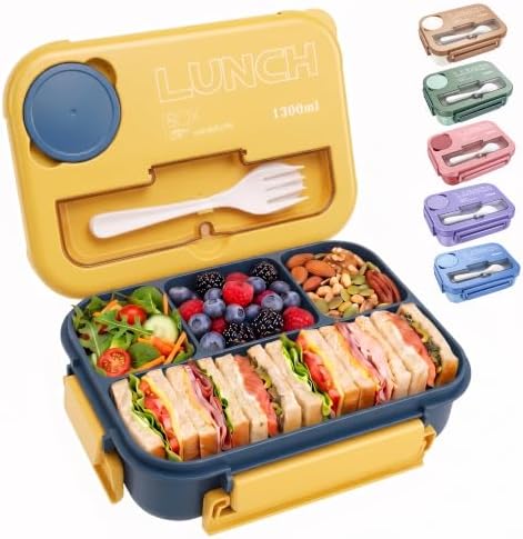 Bento Box Adult Lunch Box, Lunch Containers for Adults 44 Oz,Yellow / Blue