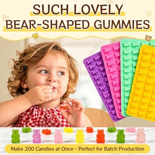 Gummy Molds Gummy Bear Mold - Mini Size Chocolate Candy Molds with 2 Droppers Nonstick Food Grade Silicone Molds Pack of 4