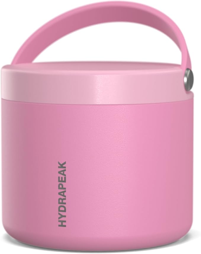 Hydrapeak 18oz Stainless Steel Vacuum Insulated Food Jar for Hot Food and Cold Food, Wide Mouth Leak-Proof Soup for Adults, 10 Hours Hot and 16 Hours Cold (Bubblegum)