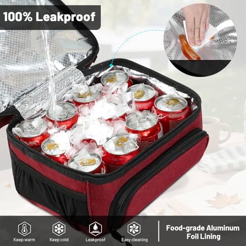 MIER Lunch Box for Men Dual Compartment Adult Lunch Bag for Work, Dark Red