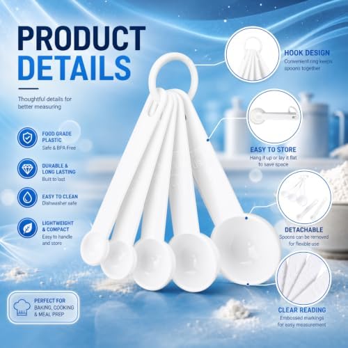 Frienda 20 Pcs White Plastic Measuring Spoons for Kitchen Baking