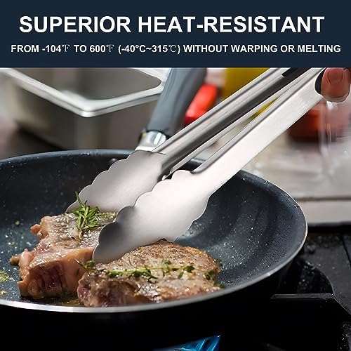 Anaeat 3 Pack 7" Mini Stainless Steel Locking Tongs - Sturdy Coiled Spring Kitchen Food Tong with Non-Slip Silicone Tips and Grip for Serving, Cooking, Baking and BBQ - Heat Resistant Metal Tongs