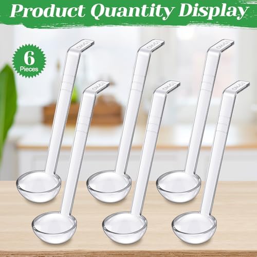 Tioncy 6 Pcs 1 Oz Small Ladle for Serving Sauce 7.09 Inches Plastic Mini Ladles Long Handle Spoon for Serving Sauce, Soup, Dressing, Punch Bowl, Toppings, Gravy, Cocktail, Fruit Juices(Clear)