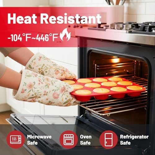 Silicone Muffin Pan with Metal Reinforced Frame,2 Pcs 2.9" Regular Size 12 Cups Egg Bite Mold,Non-Stick,Easy Release,For Egg Muffins, Cupcakes, Large Muffins,Cheesecakes(Orange + Red)