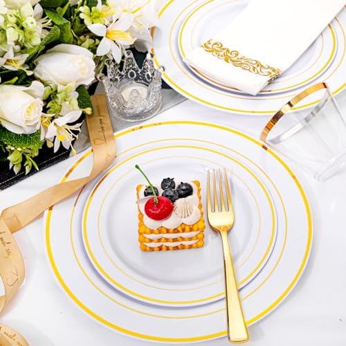 I00000 60 Pcs Gold Plastic Plates, Premium Disposable Gold Plates