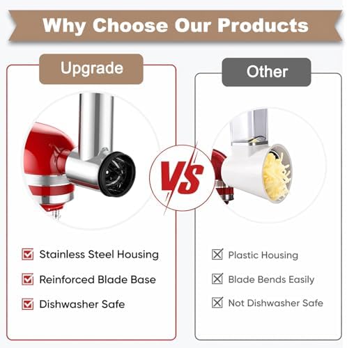 Stainless Steel Cheese Grater Attachment for KitchenAid Stand Mixer,4 Drum Blades for Slicing and Shredding Cheese & Vegetables,Dishwasher Safe Kitchen Prep Accessory for Salad Prep
