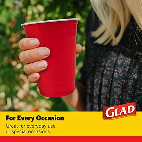 Glad Everyday Disposable Plastic Party Cups, Red, 16 Oz, 100 Count, 6-Pack