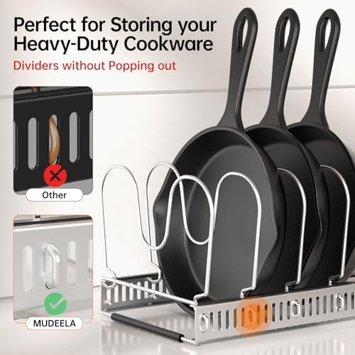 MUDEELA Expandable Pot Pan Lid Organizers inside Cabinet, 12 Divider-Silver