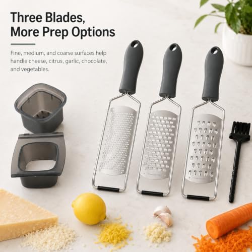 Stainless Steel Cheese Grater Set, Set of 5 Kitchen Grater & Peeler & Slicer, Multi-Purpose Kitchen Zester Grater for Cheese Garlic Nutmeg Vegetables