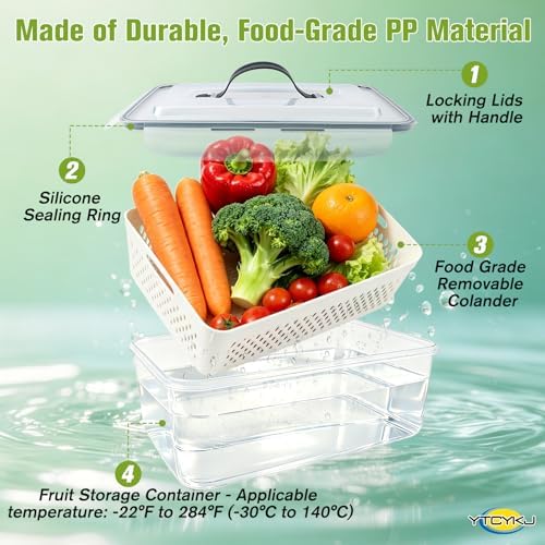 5-Pack Fruit Storage Containers for Fridge with Removable Colanders & Lids