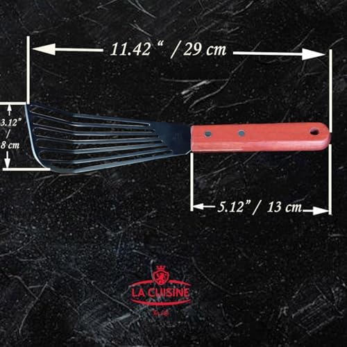 La Cuisine Extra Flexible Stainless Steel Fish Slotted Spatula Turner with Beveled Edge Wood handle, 6.5" Blade, 11" Length for Flipping Fish, Eggs, Pancakes, Patties & Fries