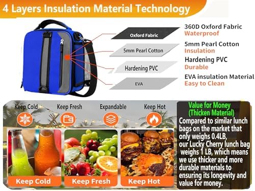 Expandable Lunch Box Insulated Lunch bag for Men Teen Kids Boys Adult Portable Stylish Double-Capacity Lunchbox Special Design for Working Office school Picnic (Blue(Expandable 10L))