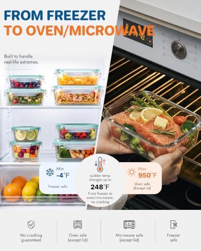 10-Pack Borosilicate Glass Food Storage Containers Set with Airtight Lids – Oven, Microwave & Freezer Safe, Leak-Proof, BPA-Free – Baking, Meal Prep & Gift Box