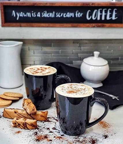 Sweese Porcelain Coffee Mugs - 16 Ounce (Top to the Rim) for Coffee, Latte, Tea, Cocoa, Set of 4, Black