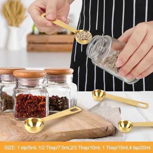 2 PCS 1 Teaspoon(5 mL, 1tsp, 1/3tbsp) Stainless Steel Single Measuring Spoon, Easy to Use and Easy to Wash Metal Measuring Scoop Kitchen Gadgets for Cooking & Baking(Gold)