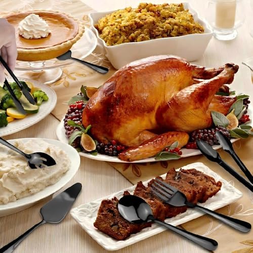 Serving Utensils, XEVOM 6-Piece Stainless Steel Serving Utensil Set Black
