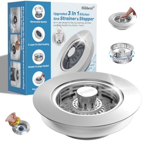 Hibbent Metal Kitchen Sink Drain Strainer and Stopper, Stainless Steel