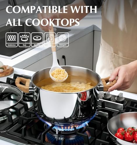 KOCH SYSTEME CS 4 Quart Stainless Steel Pot with Lid, Stock Pot for Soup Pasta Sauce and Vegetables, Tri-Ply Bottom Cooking Pot, Induction Pot for Gas Electric Glass Stoves, Dishwasher Safe