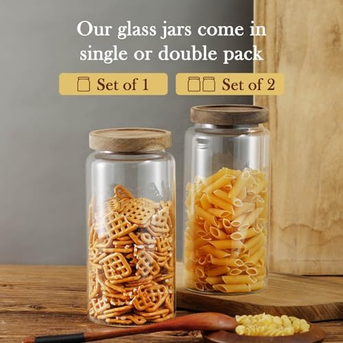 Labina Glass Jar with Wood Lid, Airtight Kitchen Storage Canister