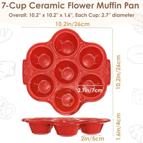 Youeon 2 Pack Red Ceramic Muffin Pans, 7 Cup Nonstick