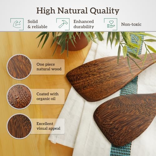 Chicken Wing Wood Spatula Set of 2, Natural Wooden Cooking Utensils for Nonstick Pans, 8.7” & 13” Turner Spatulas for Eggs, Pancakes, Fish & Stir-Fry