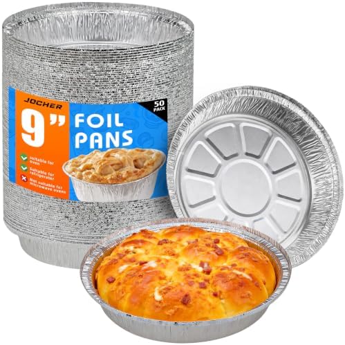 50 Pack 9 Inch Round Aluminum Foil Pie Pans,Pie Tins Disposable,Ideal for Baking Delicious Tarts or Crispy Pastry Crusts, Freezer & Oven Safe,Pie Pan For Cooking, Storage, Roasting, & Reheating