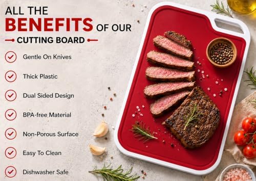 Large Cutting Board 17.5" x 12" Set of 3 with Storage Stand – Extra Large BPA Free Plastic Cutting Boards for Kitchen – Non Slip Chopping Boards with Juice Groove & Easy Grip Handles – Dishwasher Safe