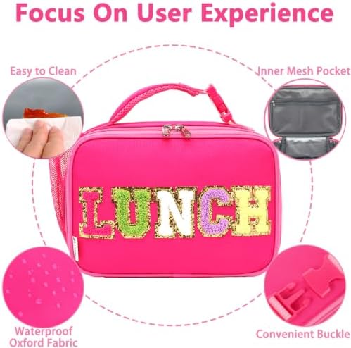 Insulated Lunch Box for School, Thermal Reusable Durable Freezable Lunch Bags for Kids Boys Girls Men Women - Small Soft Cooler Portable Lunch Tote Kit for Work Picnic Travel,Rose Red Alphabet